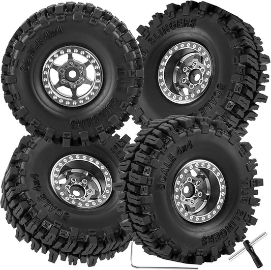 RC 1.0 Beadlock Truck Tires for 1/18 1/24 Trx4m SCX24 RC Crawler,RC Wheels Tires.Aluminum 1.0‘’ Beadlock Wheel Rim&1.0in Tires Tyres.Titanium(4PCS)