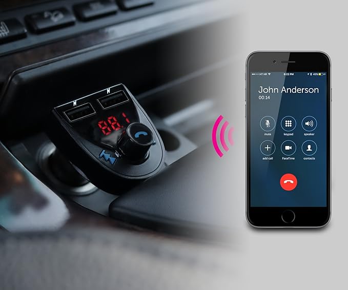 ALURATEK Bluetooth Car Audio Receiver and FM Transmitter with Mic for Hands-Free Calls (ABF01F), Blue