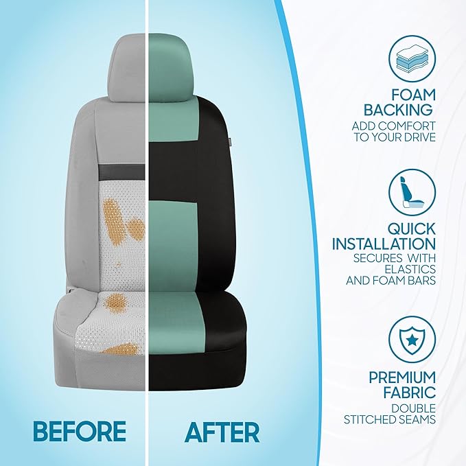 BDK PolyPro Car Seat Covers Full Set in Mint on Black – Front and Rear Split Bench Seat Covers Accessories for Auto Trucks Van SUV,Easy to Install