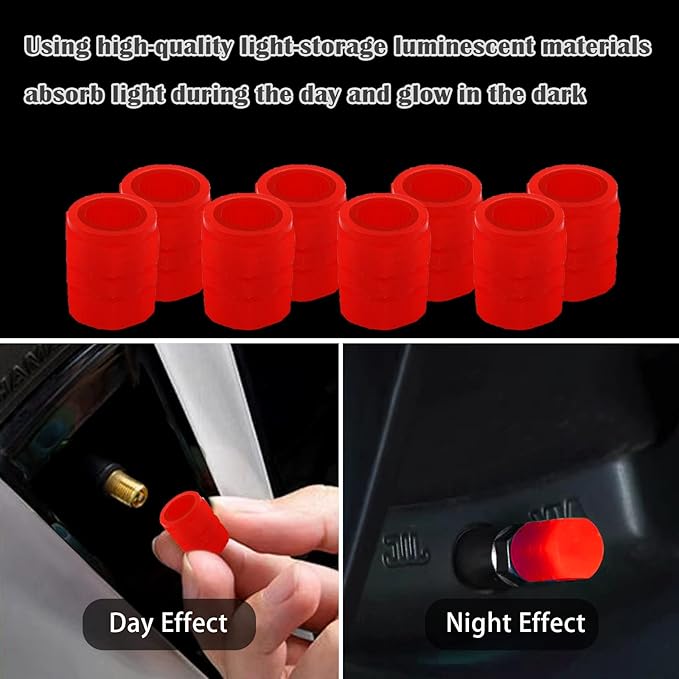 8PCS Car Tire Valve Stem Caps, Universal Noctilucent Waterproof Car Wheel Tire Caps, Suitable for Air Valve Caps for Cars, Motorcycles, Bicycles (red)