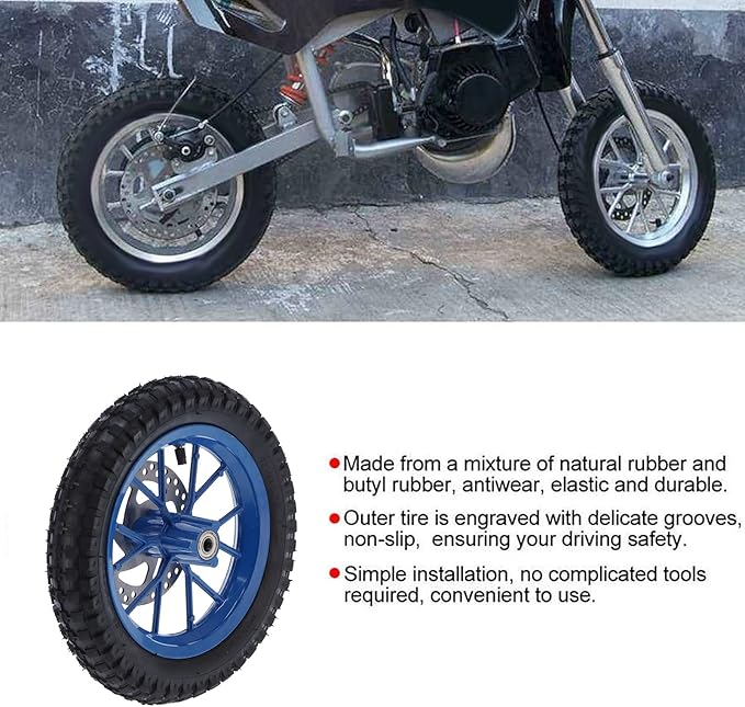 12.5 Inch Front Dirt Bike Tire,Mini Bike Front Wheel and Tire Disc Brake,Tyre Rubber Front Wheel Tire 12.5X2.75In Disc Brake Sprocket Bolts for 2 Stroke Mini Dirt Bike(C (Blue))