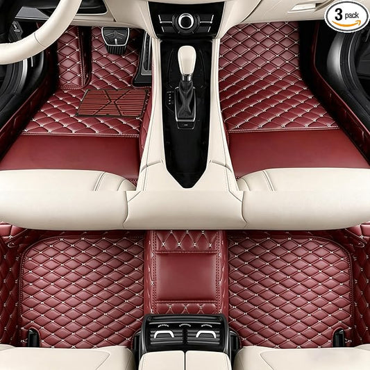 Custom Car Floor Mats with Personalized Text & Image, Unique Leather All-Weather Compatible with 99% Vehicles, DIY Photo Name Logo Gift for Sedan SUV Truck(Wine Red)