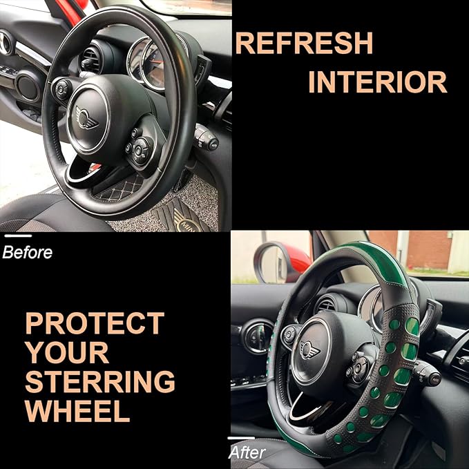 PINCTROT Large Size Race Grip Steering Wheel Cover, Anti-Slip Silicone Perforated Design with Soft Touch Padding, Enhanced Grip for Sporty Driving 15.5-15.75 Inch (Racing Green)
