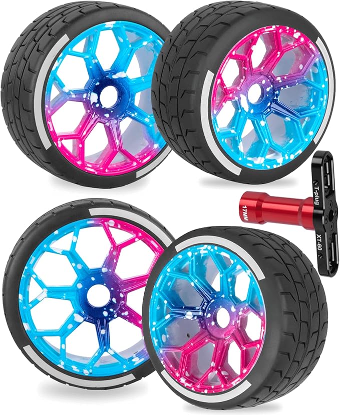 RC Wheels and Tires for 1/7 Felony 6S BLX,RC Truck Tires RC Wheels and RC Tires,4pcs Highway Tires(2 Big 2 Small,Colorful