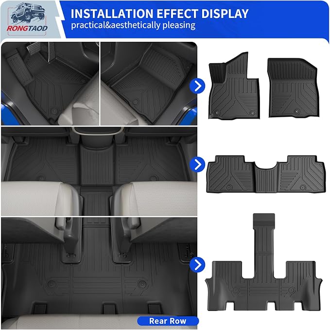 Rongtaod Floor Mats Compatible with 2026 Hyundai Palisade Gas Cargo Mat Trunk Mat Cargo Liner 7-Seater Back Seat Protector All Weather Palisade Accessories (Floor Mats+Trunk Mat with Backrest Mat)