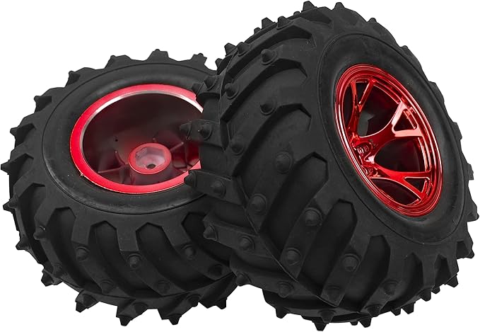 4.72''OD Rubber Tires & Wheel Rim 12mm Hex Hub Compatible with RedCat Volcano Traxxas Rustler HPI HSP Tamiya Exceed Himoto 1/10 Off-Road Monster Truck,120mmx56mm (Red)