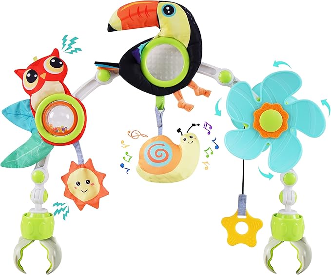 Lynncare Adjustable Arch Bassinet Toys for Infant & Toddlers, Stroller Arch, Baby Crib Toys with Fascinating Hanging for Stimulating Baby’s Senses and Developing Motor Skills