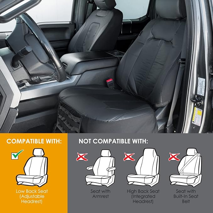 LPI Truck Carson Heavy Duty Truck Seat Covers for Front Seats; Fits Full-Size SUV or Truck; Includes Front, Built-in Molle Style Organizer; Semi-Custom Fit; Faux Leather; 2pcs, Black