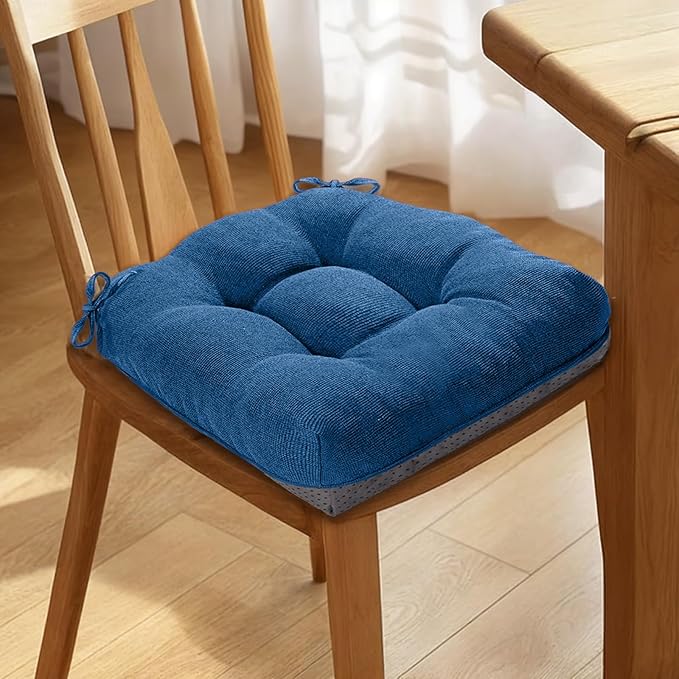 MAGIC ELEPHANT Chair Cushions for Dining Chairs, Memory Foam Kitchen Chair Cushions Set of 4, Non-Slip Thick Dining Room Chair Pads Seat Cushions, 15.5" x 15.5" x 4" (Blue)