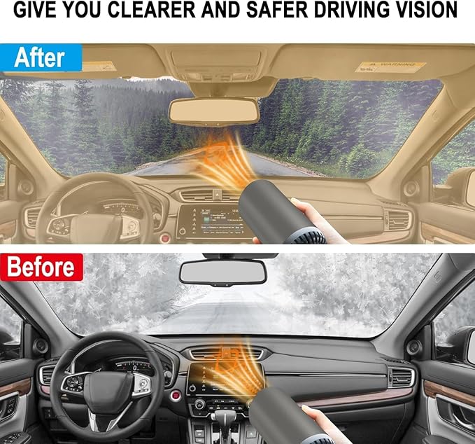 Car Heater,12V 120W Portable Car Heater for Cigarette Lighter Socket,Defroster for Car Windshield,2-in-1 Heating & Cooling Rapid Defrosting and Demisting Device with Suction Holder