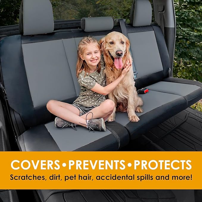 LPI Truck Grey Truck Bench Seat Cover Fits All Full-Size Silverado F-150 Ram Sierra Titan Tundra Pickup Trucks, Folding Bench or Standard Bench Seats, 600D Oxford Fabric with Faux Leather