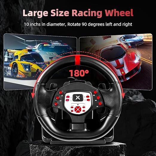 DOYO Racing Wheel - Gaming Steering Wheel for PC, 180 Degree Universal Usb Car Sim Race Steering Wheel with Pedals for PS4, PS3, Xbox Series X|S, Xbox One, Switch - Height & Tilt Adjustable