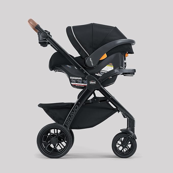 Chicco Bravo Primo ClearTex 3-in-1 Trio Travel System, Bravo Primo Quick-Fold Stroller with KeyFit Max Zip ClearTex Infant Car Seat and Base, Somerset/Black