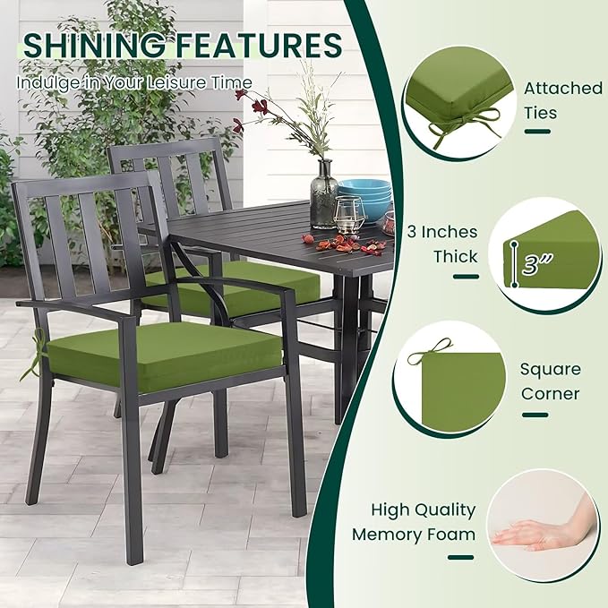 HARBOREST Outdoor Chair Cushions Set of 4, Water Resistant Patio Chair Cushions with Ties, Square Corner Outdoor Seat Cushions for Patio Furniture, 18.5"x16"x3", Grass Green