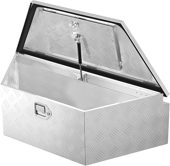 VEVOR Trailer Tongue Box, Heavy Duty Trailer Tongue Tool Box Storage Organizer with Lock & Keys, Utility Tool Chest for Pickup Truck Bed, RV, SUV, Off-Road Vehicle, Aluminum, 39" x 16.5" x 12", Silver
