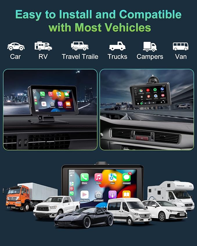 Apple Carplay Screen for Car, 7" HD Portable Wireless Apple Carplay & Android Auto Touchscreen, with 1080P Backup Camera, Car Play Screen Tablet, GPS Navigation/Mirror Link/Bluetooth/FM/Voice Control