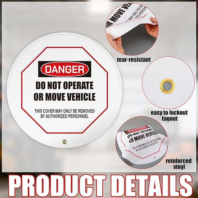 1 Pcs Steering Wheel Cover for Lockout Tagout - 20" Danger Do Not Operate Reinforced Vinyl for Trucks Pallet Jacks Forklifts