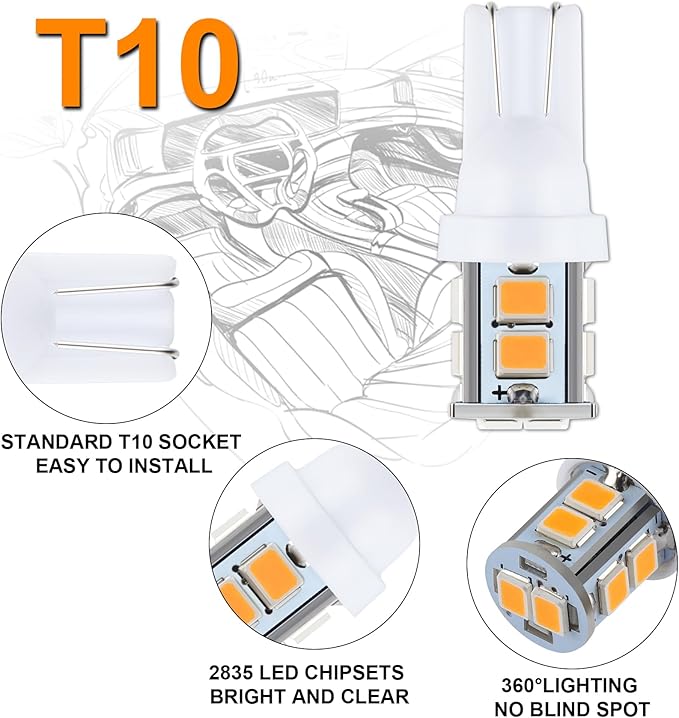 iFunyLED 24 Pieces Dome Light LED Car Interior Bulb Kit Set 194 T10 DE3175 578 31mm 42mm Bulbs Interior Replacement Lights for Car Map License Plate Door Side Marker Cornering Trunk Light - Amber