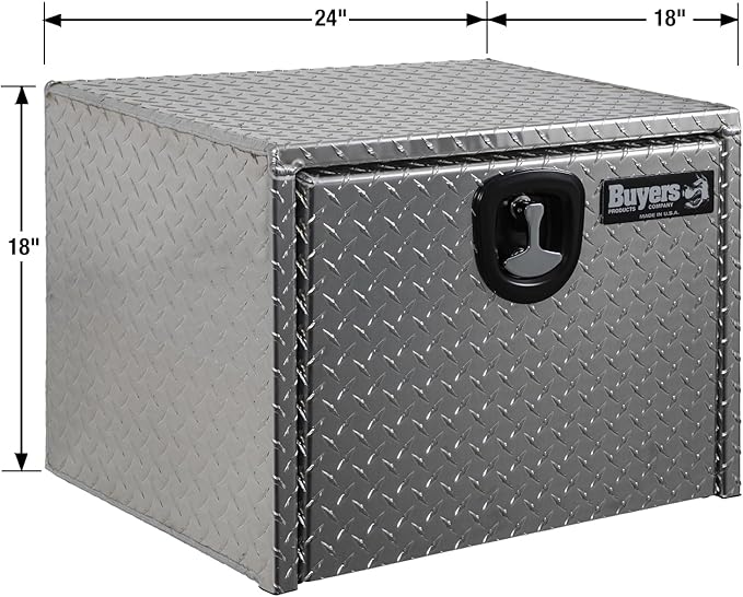 Buyers Products 1705100 Diamond Tread Aluminum Underbody Truck Tool Box, 18 x 18 x 24, Made in USA, .100 in. Thick, Corrosion Resistant, Locking Compression Latch, Secure Storage for Work Trucks