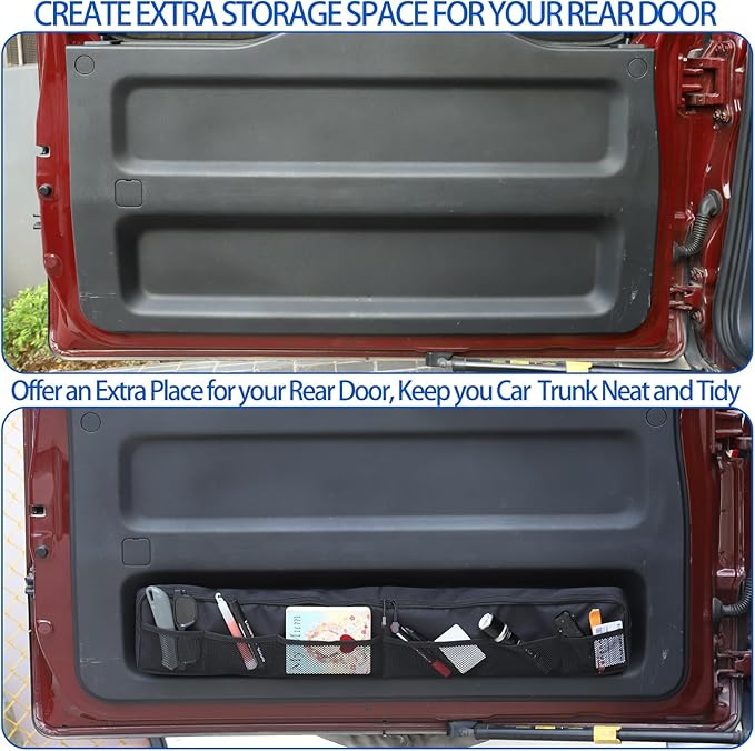 Car Trunk Organizer Compatible with Toyota FJ Cruiser 2007-2021, Back Door Panel Storage Organizer Multi-Compartment Oxford Cloth Car Storage Bag Space Saving (Black)