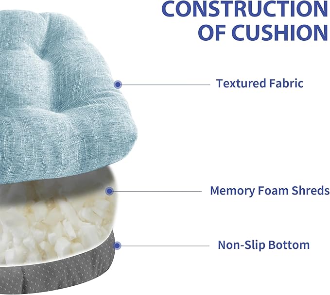 IPYNBAP Chair Cushions for Dining Chairs Set of 4, Kitchen Chair Cushions, Chair Pads with Ties and Non Slip Backing, Tufted Memory Foam Seat Cushion 4 Pack, 15.5" x 15.5" x 4", Baby Blue