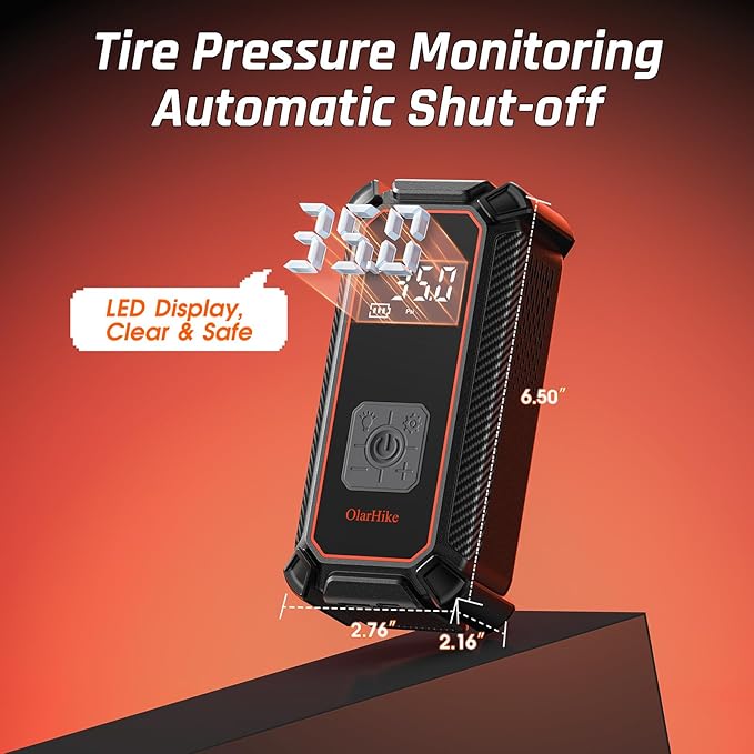 OlarHike Cordless Tire Inflator Portable Air Compressor, 150PSI Dual Power - 5400 mAh & 12V DC, Air Pump for Car Tires, Bike, Motorcycle, Bicycle, Electric Pump with LED Light & Digital Pressure Gauge