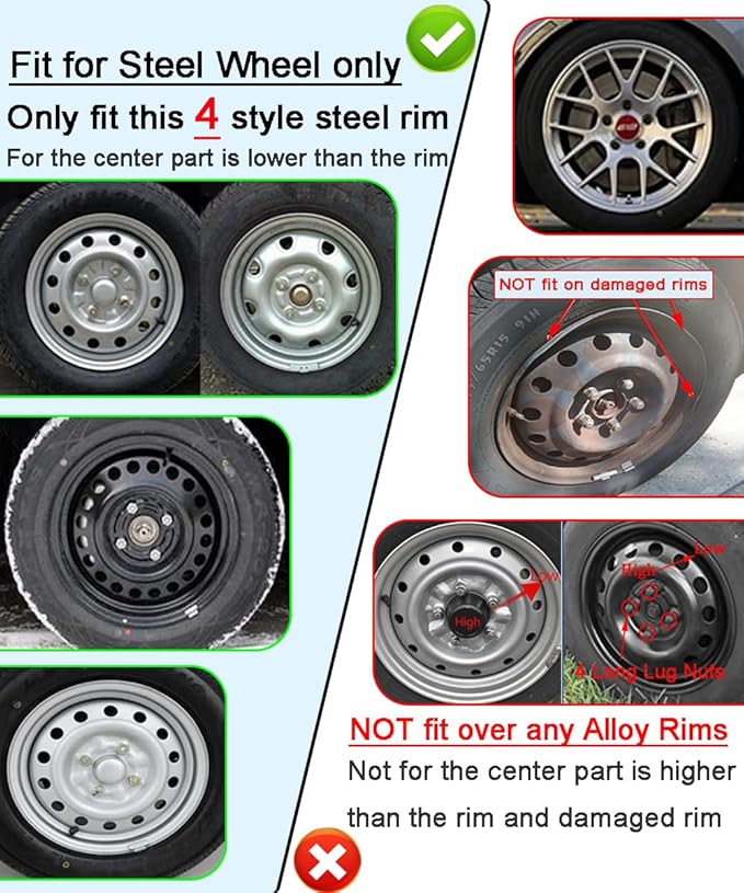 Hubcaps Wheel Cover Replacement Size R14 Hub Cap Universal-Fit Steel Wheels Rims Cover ABS Tire Caps for Most Car Truck Sedan SUV -Set of 4（14-inch，Black）