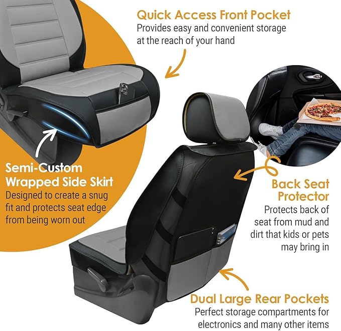 LPI Truck Heavy Duty Premium Truck Seat Covers for Front Seats, For Full-Size Truck SUV, Padded Seat Cover with Bottom Wrap-around, Front Seat Protector; Front & Rear Storage Pockets, Waterproof, 2 pc