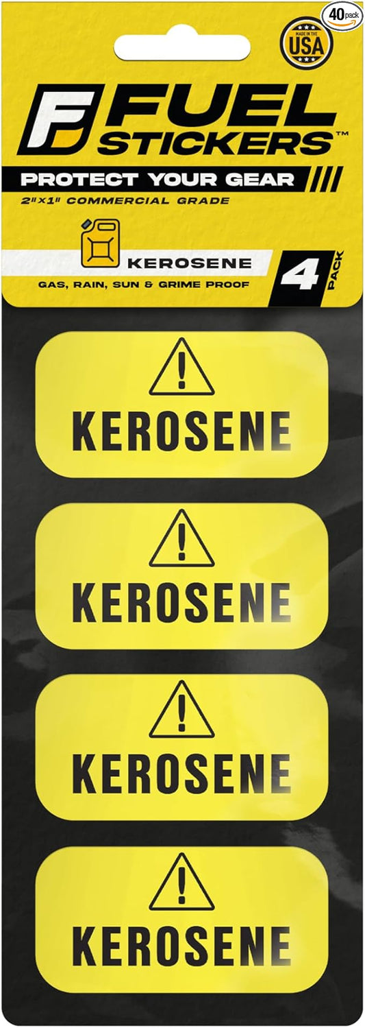 Kerosene Sticker for Forced Air Heaters, Lanterns, Stoves - Weather Proof, Ultra Durable, Commercial Grade Labels by Fuel Stickers - USA Made (2x1 inch), 40 Labels