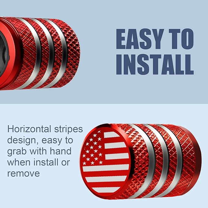 Tire Valve Stem Cap Cover - (5 Pack) Tire Air Cap Metal with Plastic Liner Corrosion Resistant Leak-Proof American Flag for Car Truck Motorcycle Bike Red