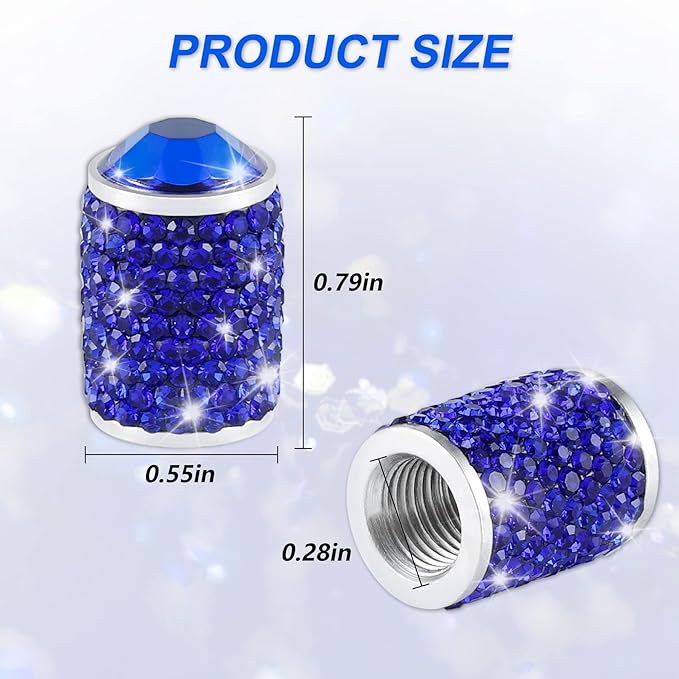 Alpmosn Car Wheel Tire Valve Caps, 4 PCS Bling Tire Valve Caps, Crystal Tire Caps Shinny Rhinestone for Women, Universal Car Dustproof Tire Valve Caps for Cars, Trucks, SUV and Motorcycles (Blue)