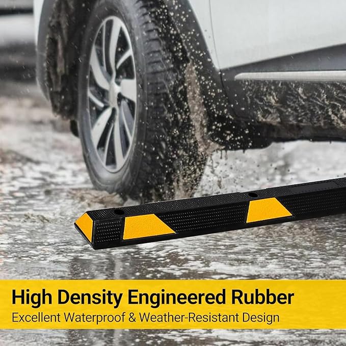 1 Pack 72" Heavy Duty Rubber Parking Curb, 55000 LBS Capacity Parking Stopper with Reflective Stripes, Garage Parking Floor Stop for Vehicles Truck Driveway