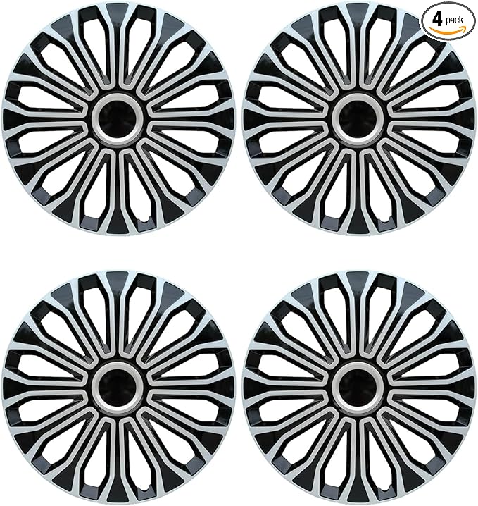 ABX Hubcaps,16 inch hubcaps Set of 4, Wheel Rim Cover ABS Material, Snap On Car Truck SUV Replacement, for Toyota Camry Nissan Mazda etc, Black&Silver
