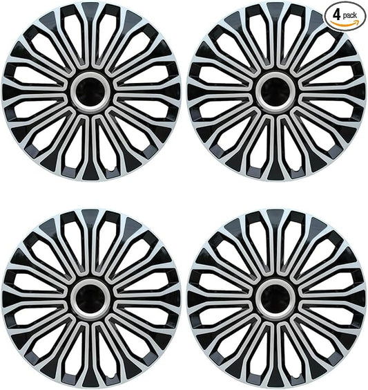ABX Hubcaps,16 inch hubcaps Set of 4, Wheel Rim Cover ABS Material, Snap On Car Truck SUV Replacement, for Toyota Camry Nissan Mazda etc, Black&Silver