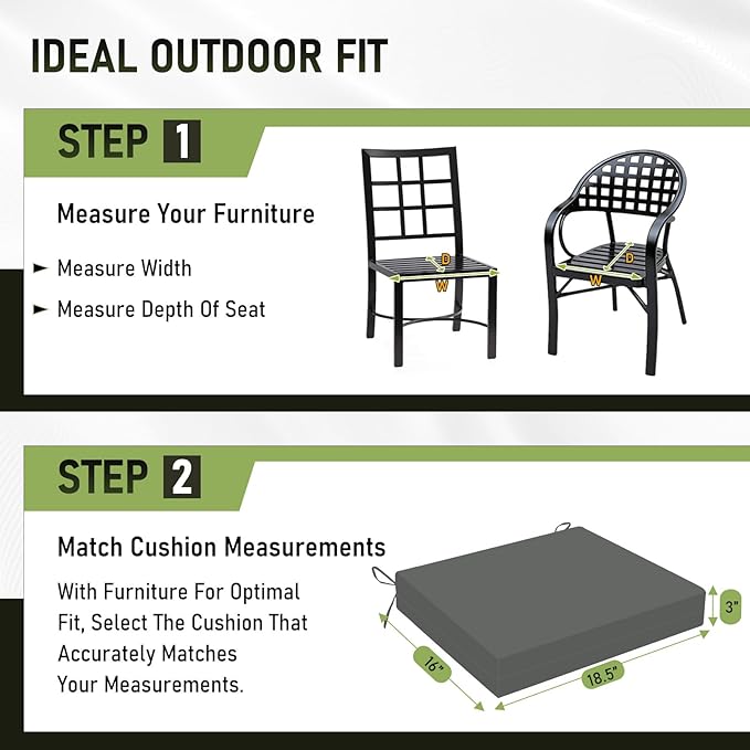Basic Beyond Outdoor Chair Cushions Set of 2, Square Corner Outdoor Cushions for Patio Furniture, Water Resistant Patio Chair Cushions with 2 Ties, 18.5x16x3, Charcoal Grey