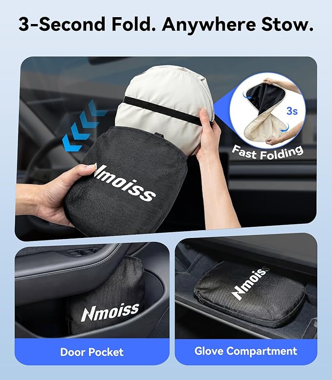 Nmoiss Ice Silk Air-Cooled Car Windshield Sun Shade, [Enjoy Superior Coolness & Comfort] 84.2% Heat Insulation UPF>50 UV Block, Interior Protection, Universal Fit for Car SUV Truck Accessories, XL