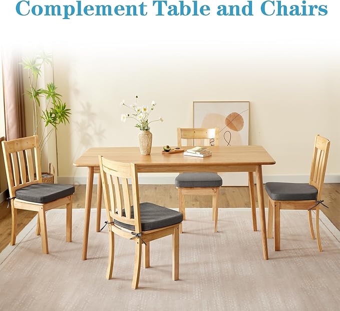 IASEAHK Chair Cushions for Dining Chairs Set of 6, Non Slip Kitchen Chair Pads, 17" x 16" x 2", Indoor Dining Chair Cushions with Ties, D-Shaped Seat Cushions for Kitchen Chairs, Dark Grey