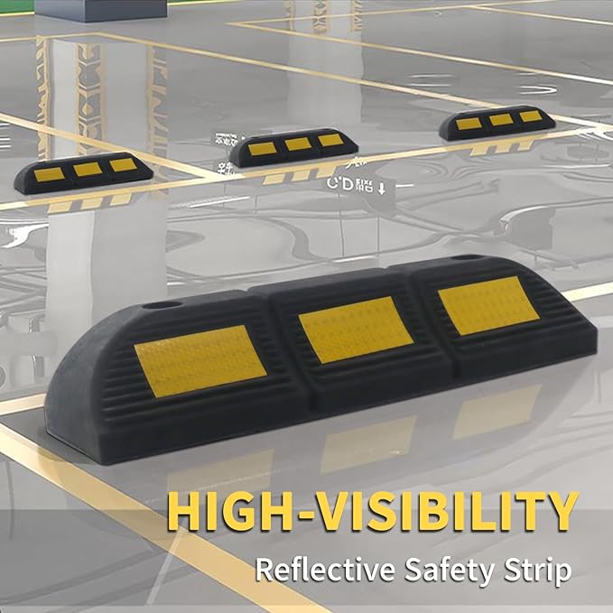 Vacallity 4 Pc 3.5"H Heavy Duty Rubber Wheel Stops Parking Stopper for Garage Parking Aid Durable High-Visibility Tire Blocks Parking Aid Gadgets Tire Stops for Cars Trucks RVs with Bolt Installation