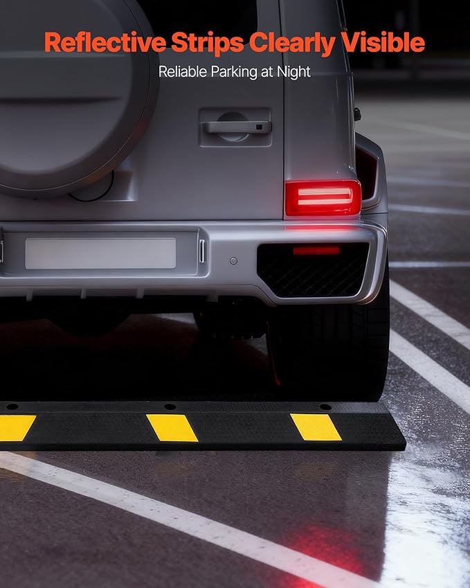 VEVOR Parking Stopper, 72 Inch Heavy Duty Parking Aid for Garage, Rubber Curb Garage Floor Stopper with Reflective Strips, Vehicles Gadgets for Cars Vans Trucks Tire Wheel Guide Block Stops Bumpers