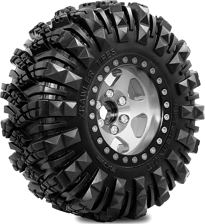 STMU Negative Offset 10.4mm 1.9 Beadlock Wheel Rims Aluminum and 1.9 RC Crawler Tires 4.33 Inch OD Foam Inserts for Traxxas TRX4 Axial SCX10 SCX10 II III RBX10 Redcat Gen 8 (Silvery)