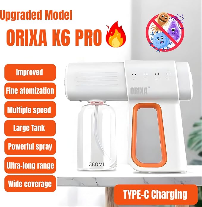 ORIXA Disinfectant Fogger Machine - Professional Sanitizer Sprayer - ULV Atomizer & Nano Steam Gun – Rechargeable Barber Spray Gun with Blue Light