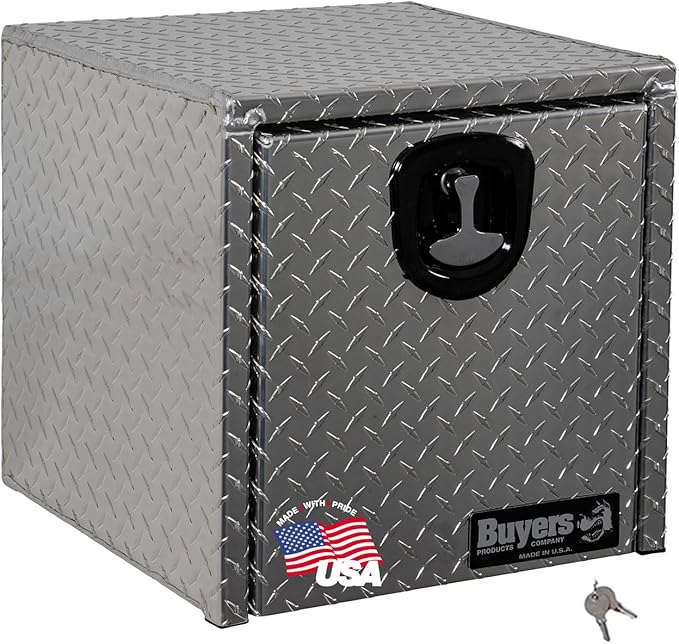 Buyers Products 1705101 Diamond Tread Aluminum Underbody Truck Tool Box, 18 x 18 x 18, Made in USA, .100 in. Thick, Corrosion Resistant, Locking Compression Latch, Secure Storage for Work Trucks