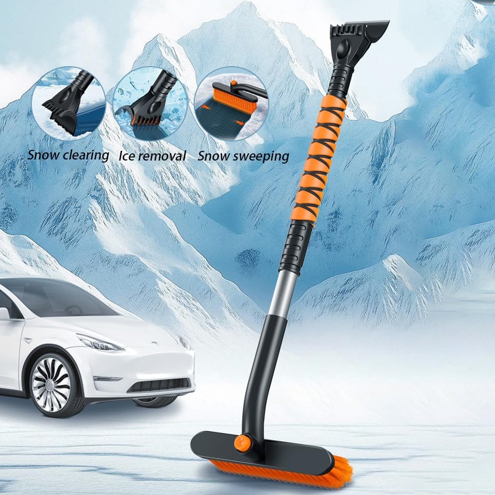 Car Snow Brush Snow Shovel Kit for GMC Sierra 1500 2500HD 2000-2025, Detachable Snow Scraper, Ice Scraper for Cars Winter,360° Pivoting Brush Head