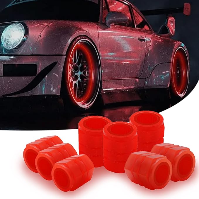 8PCS Car Tire Valve Stem Caps, Universal Noctilucent Waterproof Car Wheel Tire Caps, Suitable for Air Valve Caps for Cars, Motorcycles, Bicycles (red)