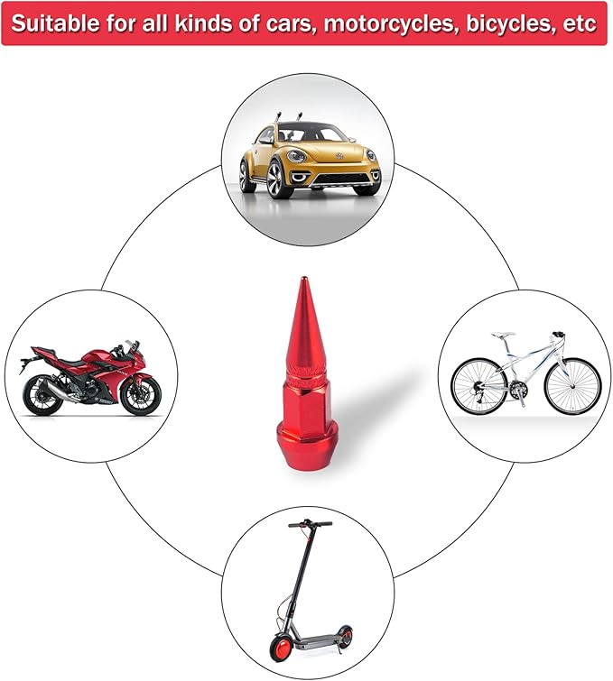 SINGARO 45mm Spiked Aluminum Stem Valve Caps,4PCS Dustproof Tire Wheel Stem Caps for Cars,SUVs,Trucks Bicycles and Motorcycles(Red)