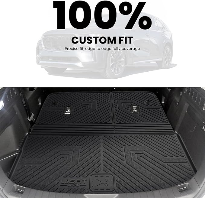 LASFIT Cargo Mat with Backrest Mat for Mazda CX90 / CX90 PHEV 2024 2025 2026 (Only Fit 3rd Row 60/40 Split-bench Seats 3-Seats) TPE Custom Fit All Weather Trunk Liner Waterproof Cargo Tray Accessories