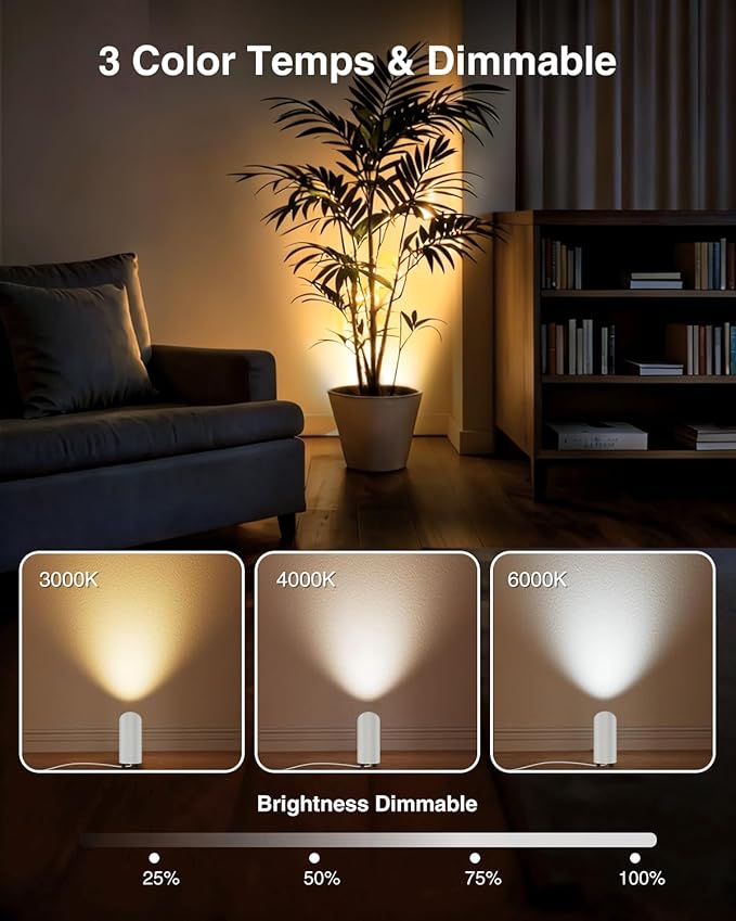 Abovizo 4 Pack Uplighting Indoor, 7W LED Floor Can Lights with Remote, 5.9ft Cord Plug-in Spotlight for Indoor Plants, Wall & Art, 3 Color Temps, Auto-Loop Timer, Memory Function, Non-replaceable Bulb