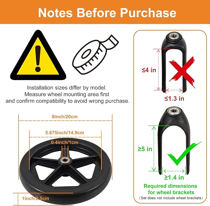 4Pcs 8 Inch Solid Replacement Wheels - Environmentally Friendly Rubber Material, Wear-Resistant PU Tires, Anti-Slip, and Durable ABS Wheel Hub - Easy to Install (4 Pcs)