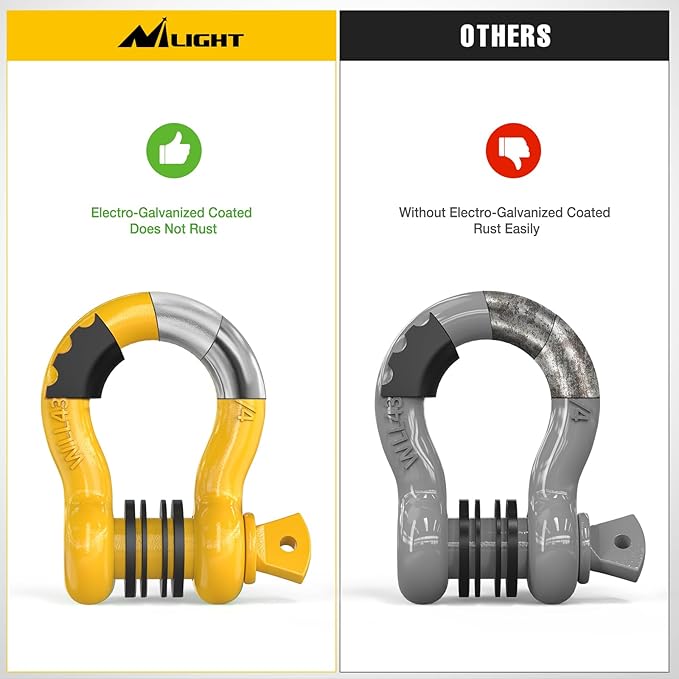 Nilight 2 Pack 3/4" D-Ring Shackle with 7/8" Screw Pin 41,887lbs Break Strength, Heavy Duty Off Road Recovery Shackle with Isolators Washers for Use with Tow Strap, Winch, Off-Road Truck Vehicle