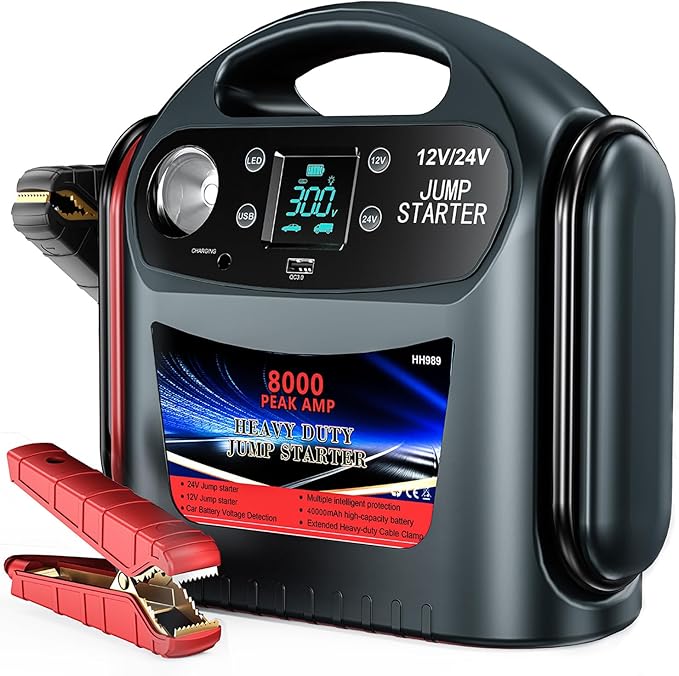 8000A Car Battery Jump Starter for All Gas/Diesel,12V/24V Jump Starter Portable for Commercial Vehicles and Diesel Engines, Heavy Duty Jump Box Power Pack with LED Light